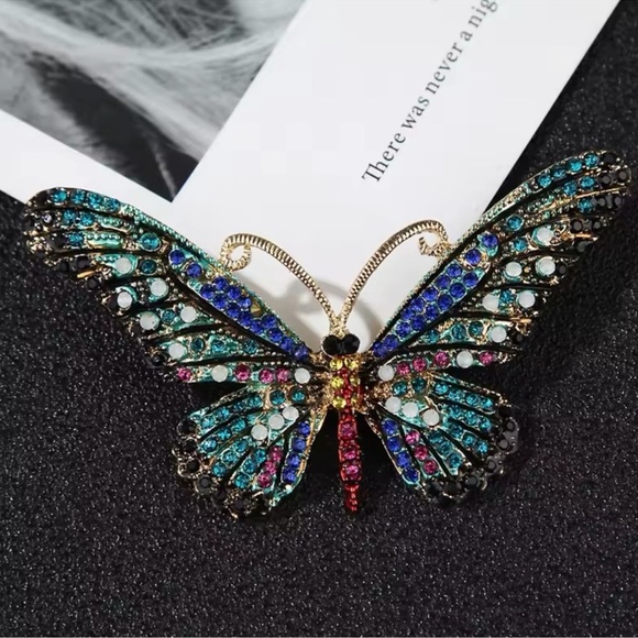 Monarch Blue Ombre Gold Butterfly Brooch - Picture 2 of 6